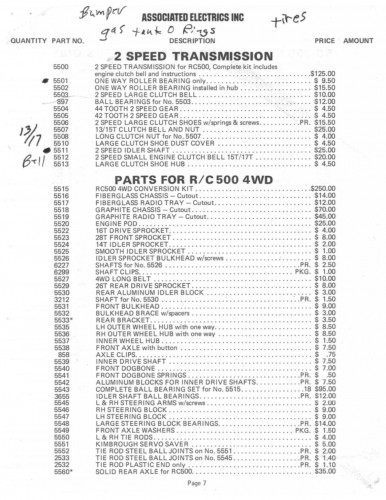 RC500 Parts List