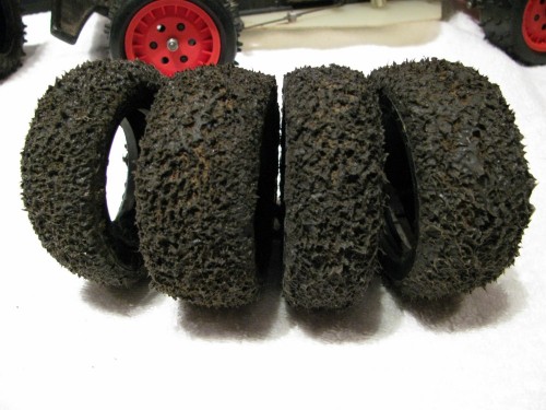 These custom made silicon tires were awesome on the floorboards in halls that we used to race in. Can someone else confirm that these were in use elsewhere for racing indoors?