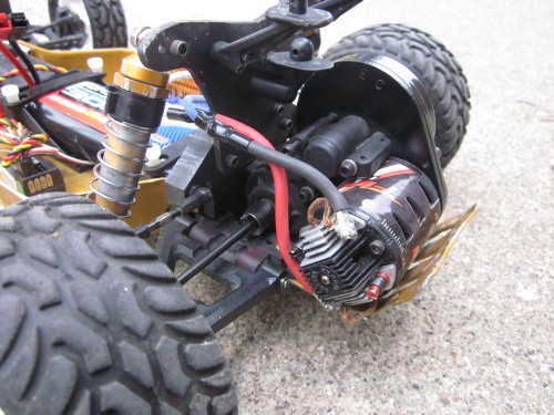 View of the entire rear end.  B4 wing mouns; homemade shock tower and rear bulkhead
