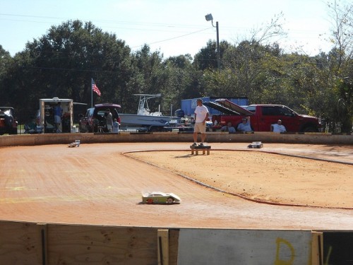 Overview of the track. Hardpack red clay, very little banking.