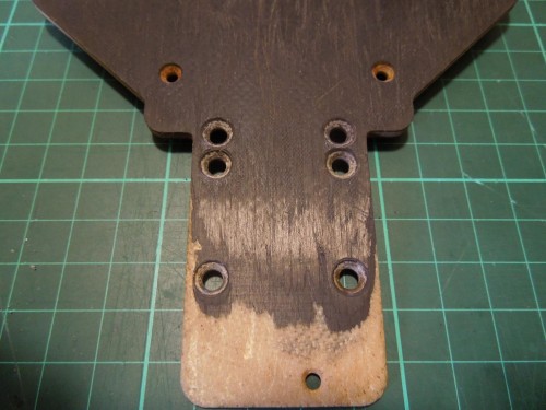 The rear end of the chassis looks like my old Santa Cruz skateboard.  I have seen some successful graphite chassis repairs by some master craftsmen on the forum so I will probably try and beef this up before I hit the track again...
