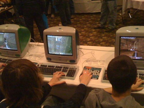 Old Apple iMacs networked together to play original Quake. They usually have at least 8 connected.