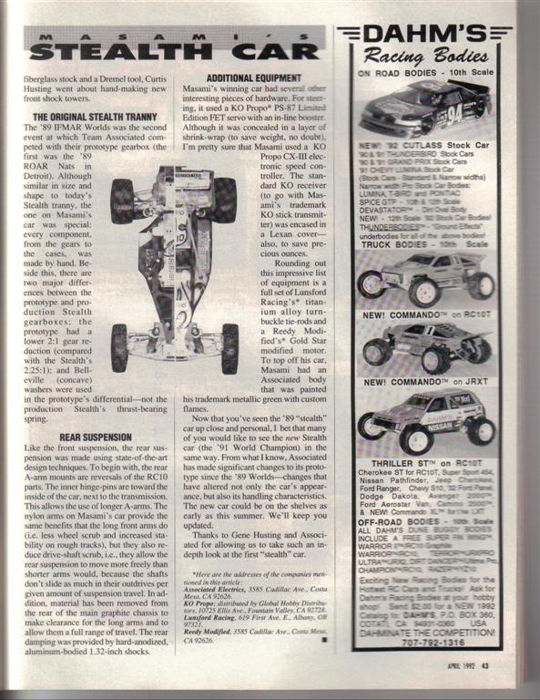 Masami's Stealth CarThe 1989 IFMAR World Champion